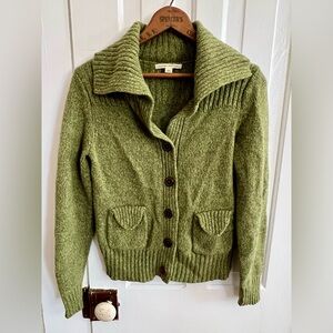 Banana Republic Angora Wool Sage Forest Green Button Down Cardigan With Pockets